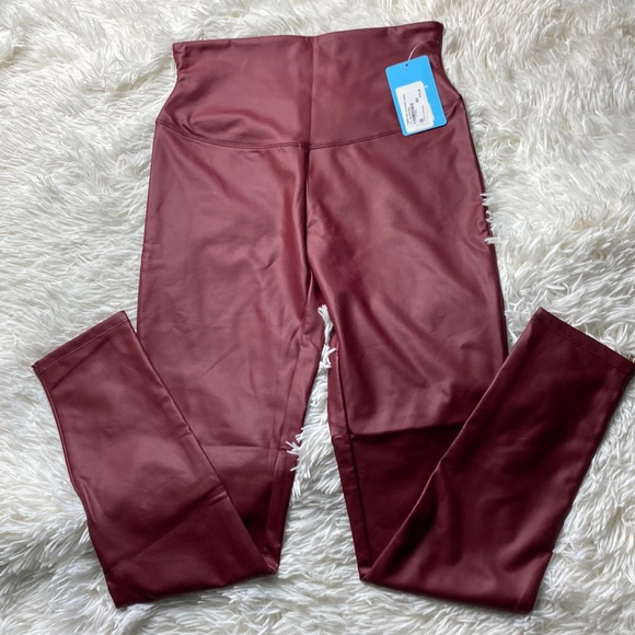 Yummie Pants - Yummie Dark Red Zinfandel Faux Leather Zip Leggings M